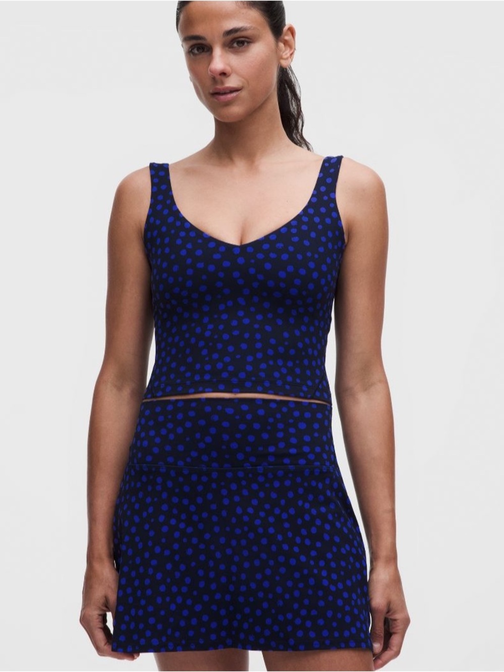 Polka Dot Scoop Neck Crop Tank in Deep Blue